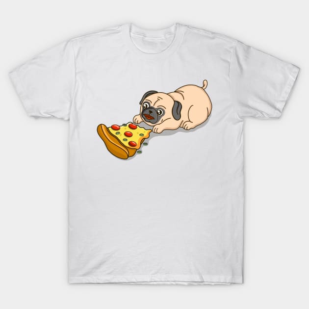 Pug Eating Pizza T-Shirt by Kimprut